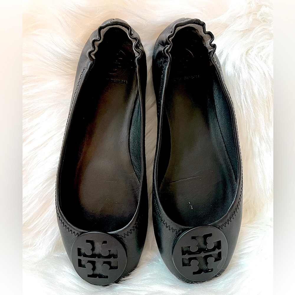 Tory Burch TB Minnie Travel Ballet Flat | Black Leather | Size 6.5